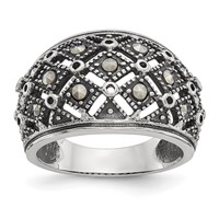 Stainless Steel Antiqued and Polished Marcasite Ring view 1
