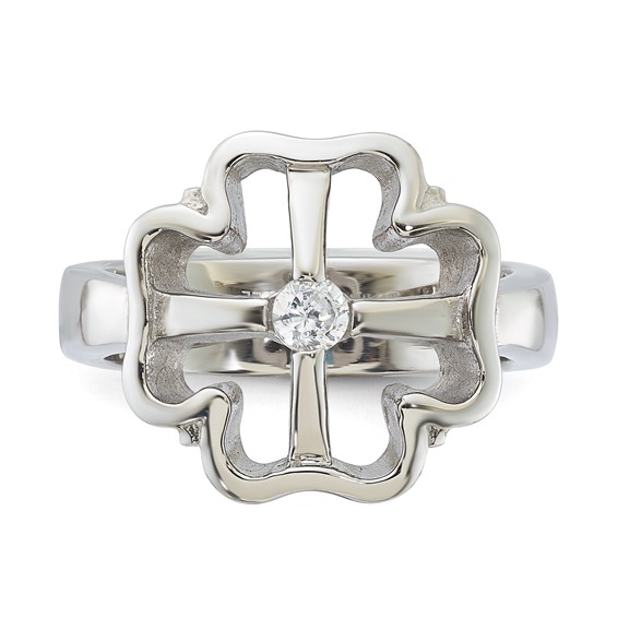 Stainless Steel CZ Clover Ring