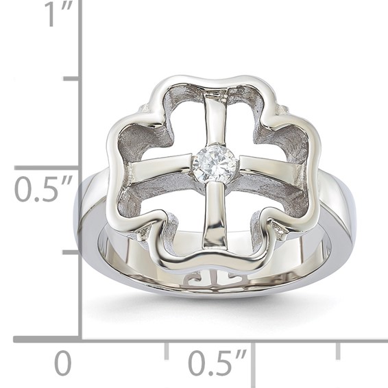 Stainless Steel CZ Clover Ring