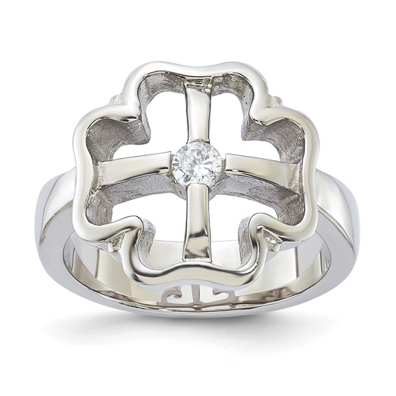 Stainless Steel CZ Clover Ring