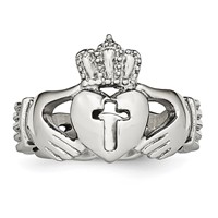 Chisel Stainless Steel Polished Claddagh Ring with Cross view 4