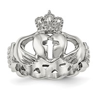 Chisel Stainless Steel Polished Claddagh Ring with Cross view 1