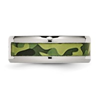 Chisel Stainless Steel Polished Band with CZ Printed Green Camo Under Rubber 8mm view 3