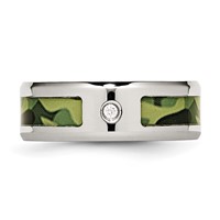 Chisel Stainless Steel Polished Band with CZ Printed Green Camo Under Rubber 8mm view 4