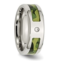Chisel Stainless Steel Polished Band with CZ Printed Green Camo Under Rubber 8mm view 5