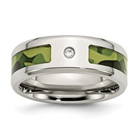 Chisel Stainless Steel Polished Band with CZ Printed Green Camo Under Rubber 8mm view 1