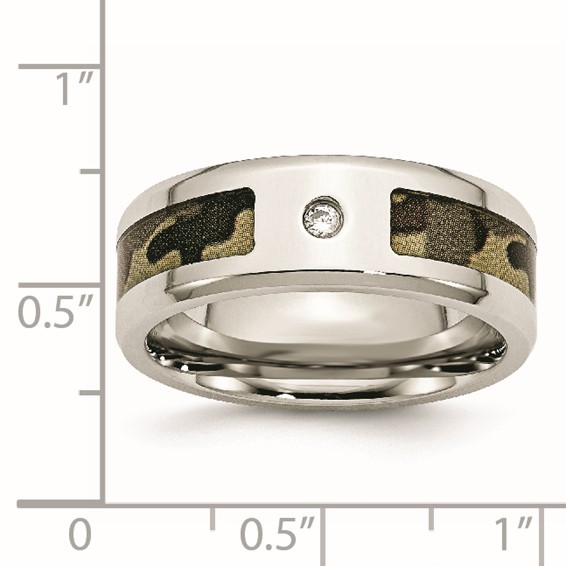 Chisel Stainless Steel Polished with CZ Printed Brown Camo Under Rubber 8mm Band