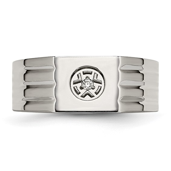 Chisel Stainless Steel Polished with CZ Ring