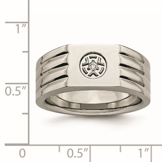 Chisel Stainless Steel Polished with CZ Ring