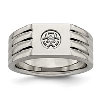 Chisel Stainless Steel Polished Ring with CZ view 1