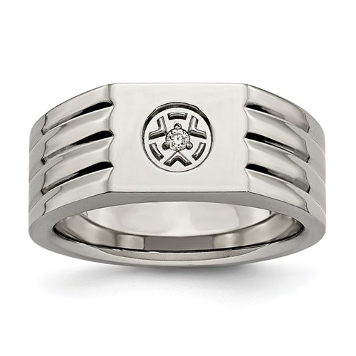 Chisel Stainless Steel Polished Ring with CZ