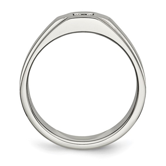 Chisel Stainless Steel Brushed and Polished with CZ Ring