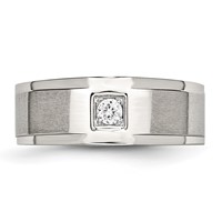 Chisel Stainless Steel Brushed and Polished Ring with CZ view 4