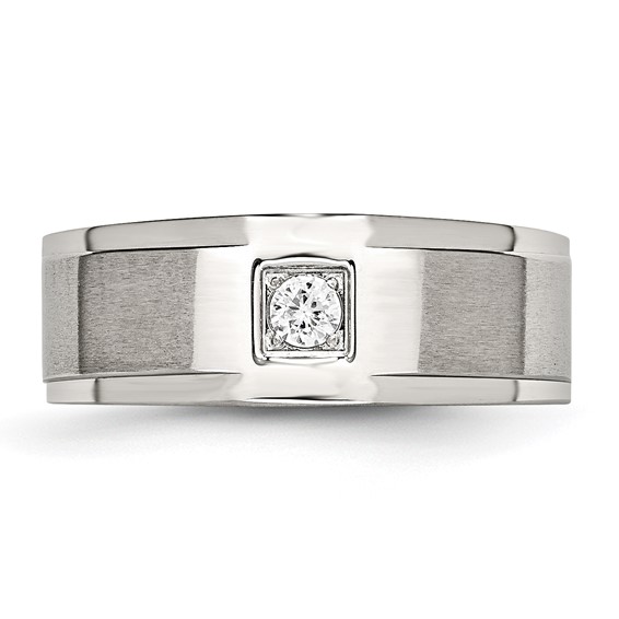 Chisel Stainless Steel Brushed and Polished with CZ Ring