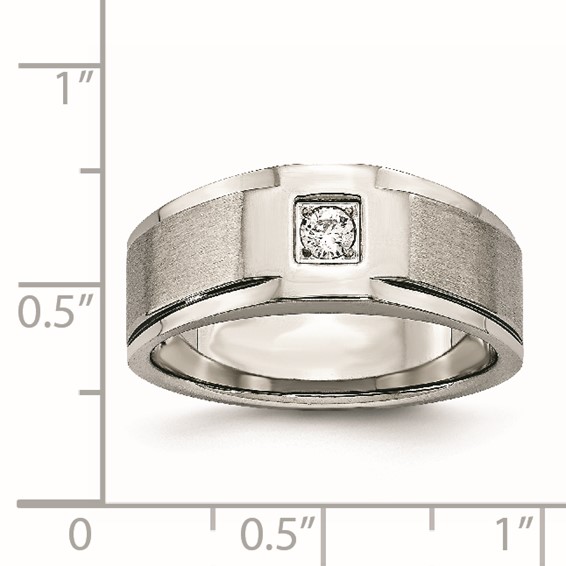 Chisel Stainless Steel Brushed and Polished with CZ Ring