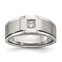 Chisel Stainless Steel Brushed and Polished Ring with CZ view 1