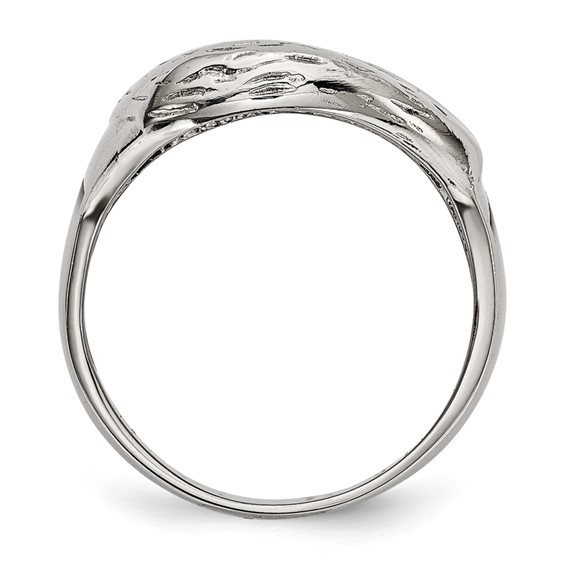 Chisel Stainless Steel Polished and Textured Black Enameled Eagle Ring