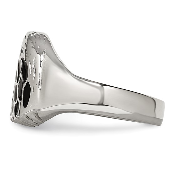 Chisel Stainless Steel Polished and Textured Black Enameled Eagle Ring