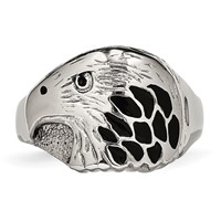 Chisel Stainless Steel Polished and Textured Black Enameled Eagle Ring view 4
