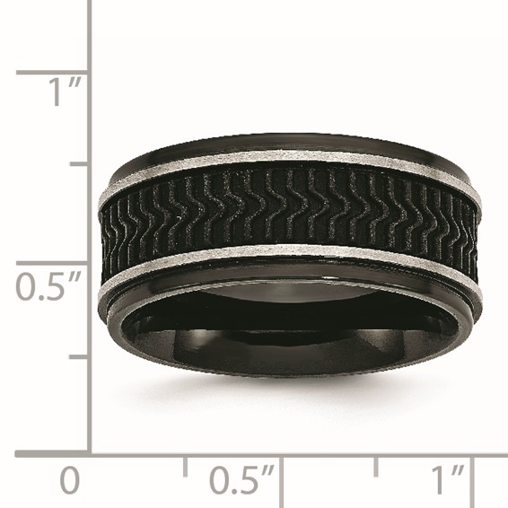 Stainless Steel Polished Black IP-plated w/Rubber Inlay 10mm Band