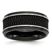 Stainless Steel Polished Black IP-plated Band with Rubber Inlay 10mm view 1