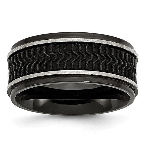 Stainless Steel Polished Black IP-plated Band with Rubber Inlay 10mm