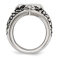 Chisel Stainless Steel Antiqued Polished and Textured Cross Ring view 2