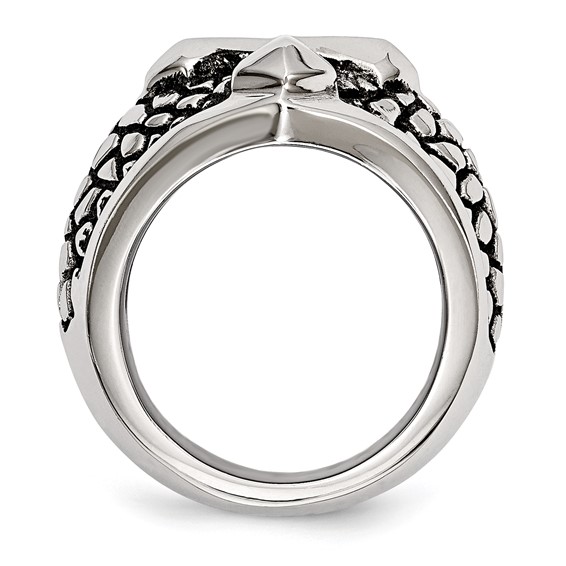 Chisel Stainless Steel Antiqued Polished and Textured Cross Ring