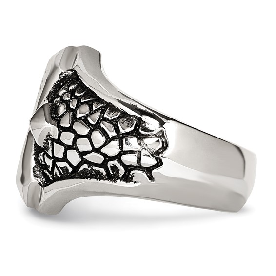 Chisel Stainless Steel Antiqued Polished and Textured Cross Ring