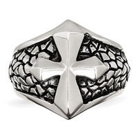 Chisel Stainless Steel Antiqued Polished and Textured Cross Ring view 4