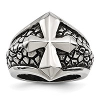 Chisel Stainless Steel Antiqued Polished and Textured Cross Ring view 1