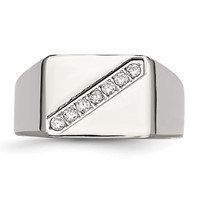 Stainless Steel Polished Ring with CZ Signet view 4