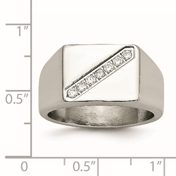 Stainless Steel Polished w/CZ Signet Ring