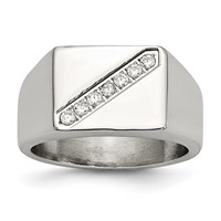 Stainless Steel Polished Ring with CZ Signet view 1