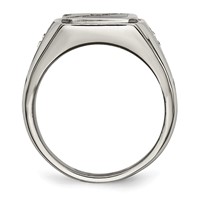 Chisel Stainless Steel Brushed and Polished Ring with Black Enamel CZ view 2