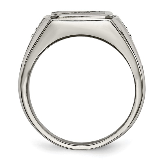 Chisel Stainless Steel Brushed and Polished with Black Enamel CZ Ring