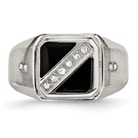 Chisel Stainless Steel Brushed and Polished Ring with Black Enamel CZ view 4