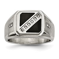 Chisel Stainless Steel Brushed and Polished Ring with Black Enamel CZ view 1
