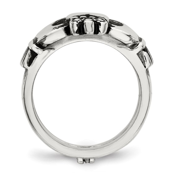 "Chisel Stainless Steel Antiqued Love, Loyalty, Friendship Claddagh Hinged Ring"
