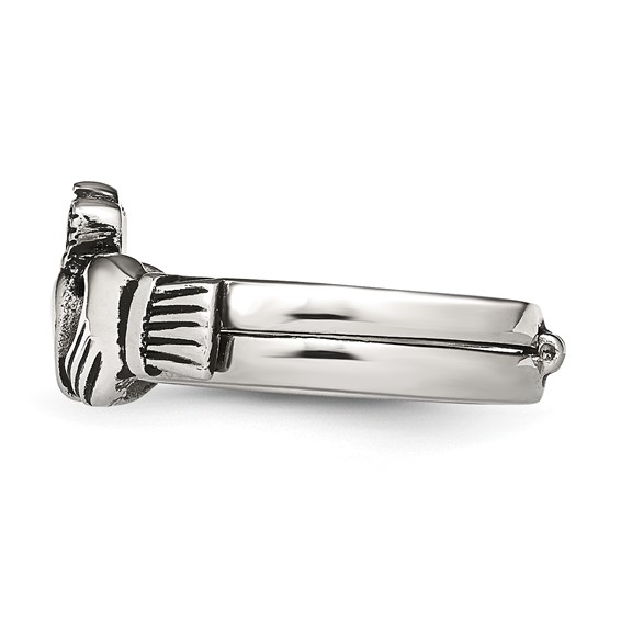 "Chisel Stainless Steel Antiqued Love, Loyalty, Friendship Claddagh Hinged Ring"