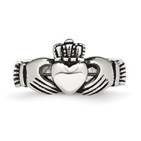 Chisel Stainless Steel Antiqued Love, Loyalty, Friendship Claddagh Hinged Ring view 4
