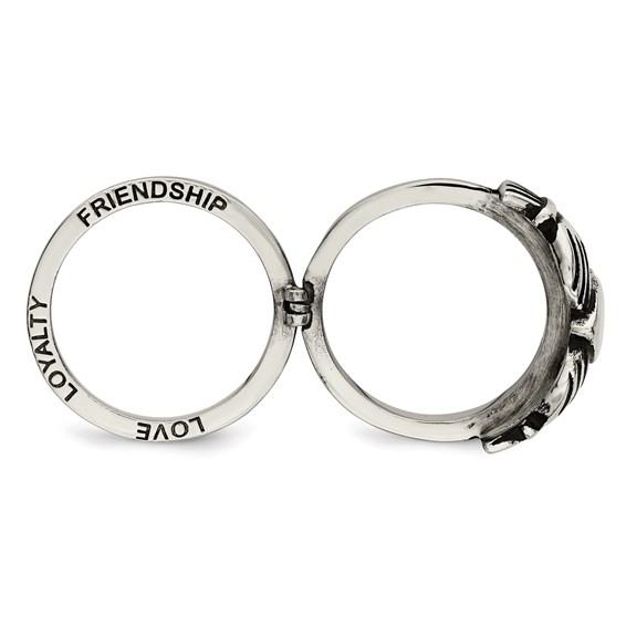 "Chisel Stainless Steel Antiqued Love, Loyalty, Friendship Claddagh Hinged Ring"