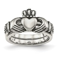Chisel Stainless Steel Antiqued Love, Loyalty, Friendship Claddagh Hinged Ring view 1