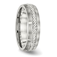 Stainless Steel Band with Sterling Silver Inlay Brushed Diamond Cut 6mm view 4