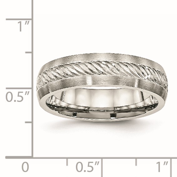 Stainless Steel w/Sterling Silver Inlay Brushed Diamond Cut 6mm Band