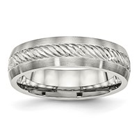 Stainless Steel Band with Sterling Silver Inlay Brushed Diamond Cut 6mm view 1
