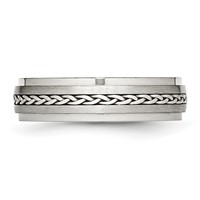 Stainless Steel Band with Sterling Silver Braid Inlay Brushed Polished 6mm view 3