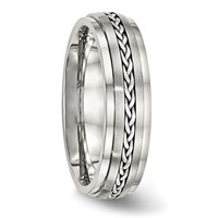 Stainless Steel Band with Sterling Silver Braid Inlay Brushed Polished 6mm view 4