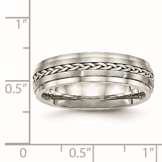 Stainless Steel w/Sterling Silver Braid Inlay Brushed/Polished 6mm Band