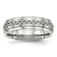 Stainless Steel Band with Sterling Silver Braid Inlay Brushed Polished 6mm view 1